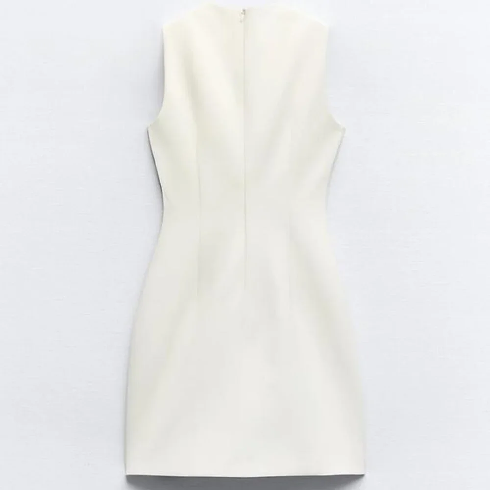 Zara Cream Mini Dress with Brown Belt - Picture 7 of 13